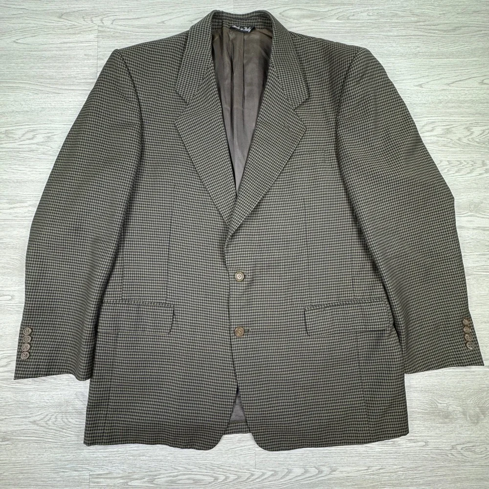 Roberto Villini Mens‎ Blazer Super 100 Wool Houndstooth Brown Green 44 LN Italy